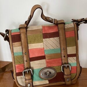 Vintage Fossil Colorful leather Patchwork Crossbody Bag